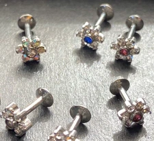 1pc Six Gem Flower 16g Internally Threaded 1/4" or 5/16" Steel Labret Monroe