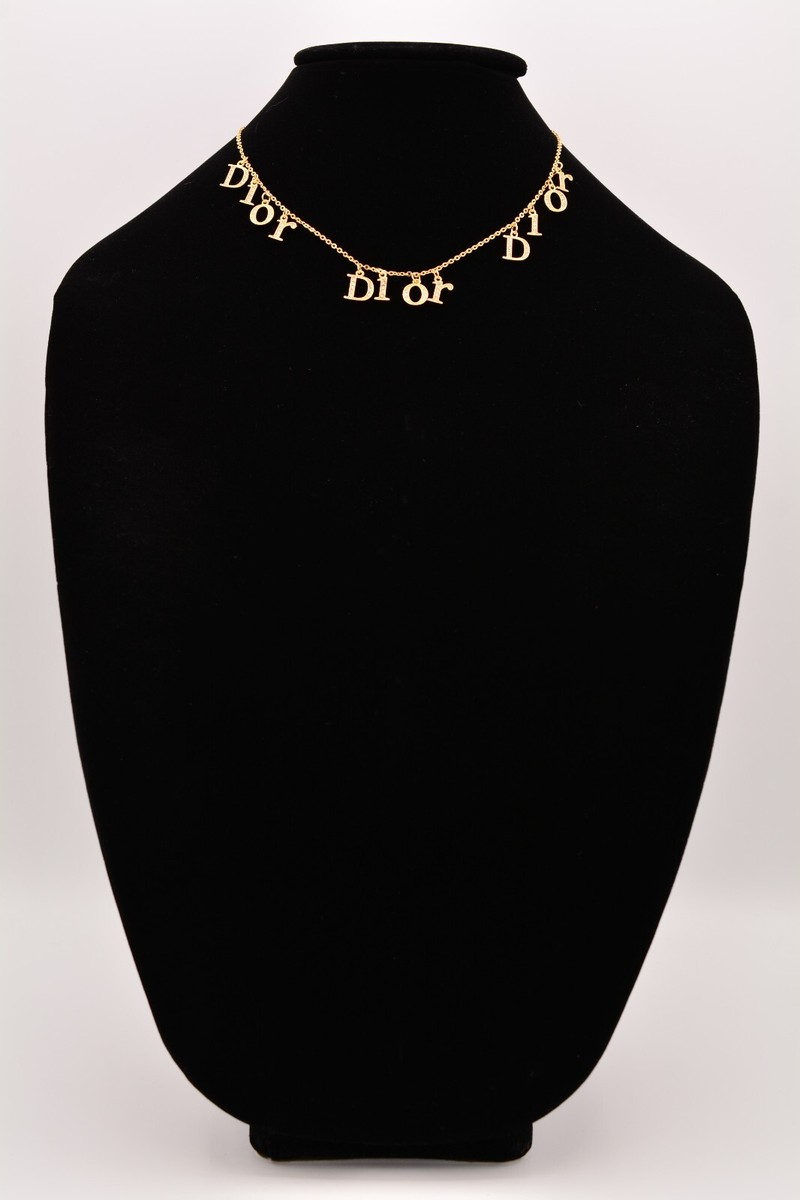 Christian Dior Vintage Triple Logo Collar Necklace Gold