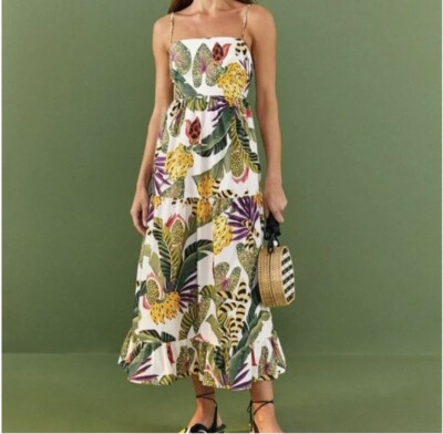 farm rio striped forest maxi dress Farm Rio Anthropologie Striped Forest Maxi Dress Size XL NWT