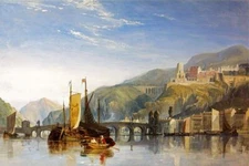Dream-art Oil painting landscape bridge boat art Heidelberg-William-James-Muller