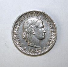 S6 - Switzerland 20 Rappen 1926-B Almost Uncirculated Nickel Coin - Lady Liberty