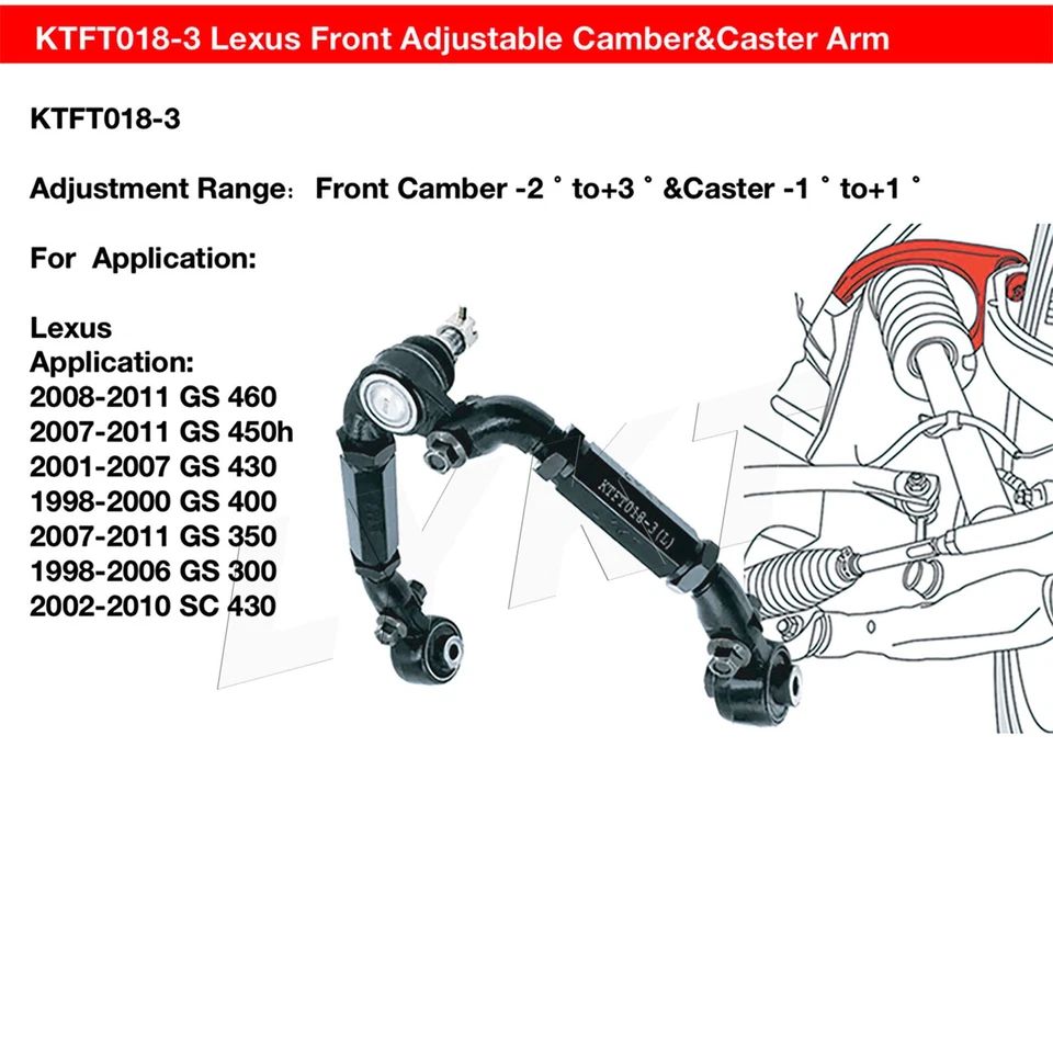 LYKT 2pcs Front Adjustable Camber Control Arm Kit For LexusGS300～460、SC430 98-11 - Image 2 of 4