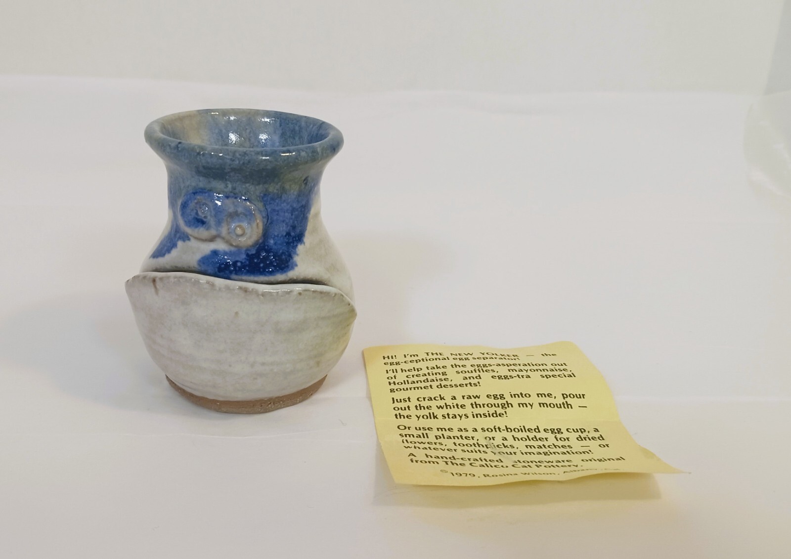 Rare Vtg 1970's The New Yolker Signed Rosina Pottery Egg Separator Stoneware NOS