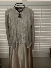  2Pc Satin Pleated  Jacket & Dress Sz 8 Formal Sparkly Glassy Wedding