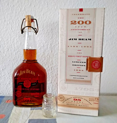 Jim Beam Whiskey 200th Anniversary 1795 - 1995 mit Anniversary Shot Glass