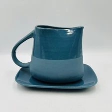 Jars Pottery MCM Pitcher Gravy Boat Milk Jug Underplate Blue Made In France