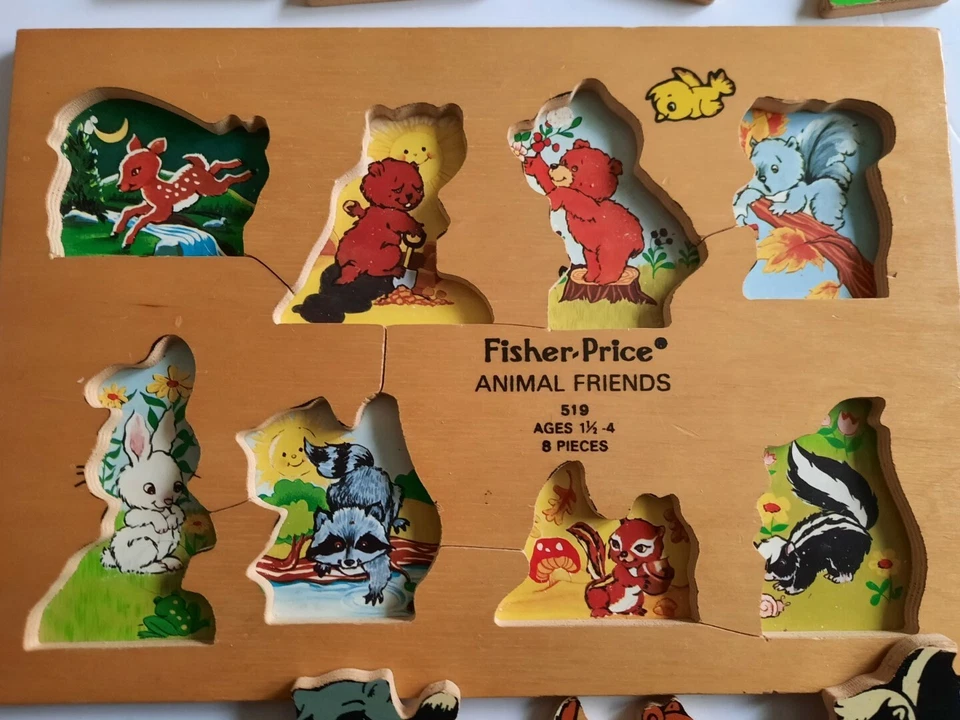 Lote de 2 PUZZLE BANDEJA MADERA VINTAGE Plaza Sésamo, Fisher Price animales 519 Foto 4 de 4