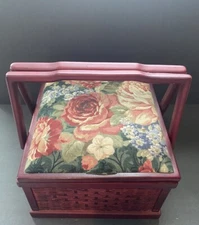Vintage Sewing Box Basket Wood/Wicker 1997 Fabri-Centers Of America, Inc.