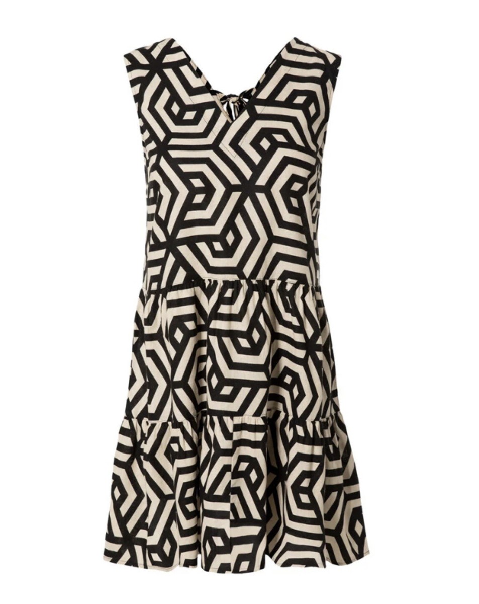 Sz M (8)esmara Womens linen dress v-neck decorative bow on back Geometric  Print | eBay