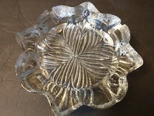 Mid Century Ashtray Clear Glass 8 1/2"  Diameter Over 1" Thick Heavy MCM