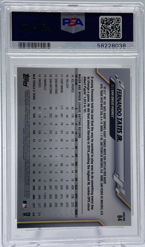 PSA 10 Fernando Tatis 2020 Topps Chrome Ben Baller GEM MINT POP 220 - Image 2 of 2