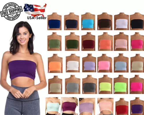 Seamless Tube Top Bandeau Stretchable Spandex Bra (Regular & Plus Sizes)