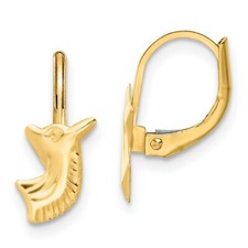 Real 14kt Yellow Gold Madi K Polished Left and Right Horse Leverback Earrings