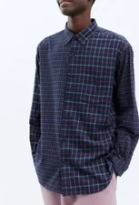 JW Anderson Uniqlo Flannel Checked Long Sleeve Shirt Mismatch Large Navy Plaid