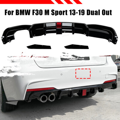 For BMW F30 M Sport 13-2019 Dual Out Gloss Blk Rear Bumper Diffuser W/ Led Light