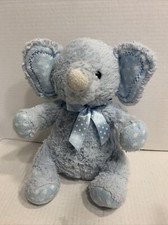 Aurora Baby Elephant Blue Lovey Plush Stuffed Squeaker Foot Dot Ears Toy 9"
