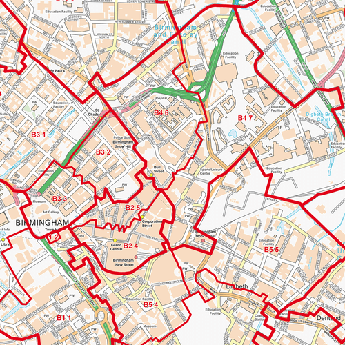 Birmingham City Centre Postcode Sectors, Map of Birmingham Postcodes - Picture 3 of 5