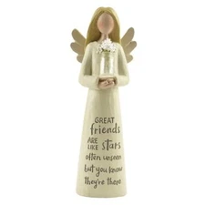 Angel Figurine With Clear Vase Great Friends Are Like Stars Feather Grace 13cm