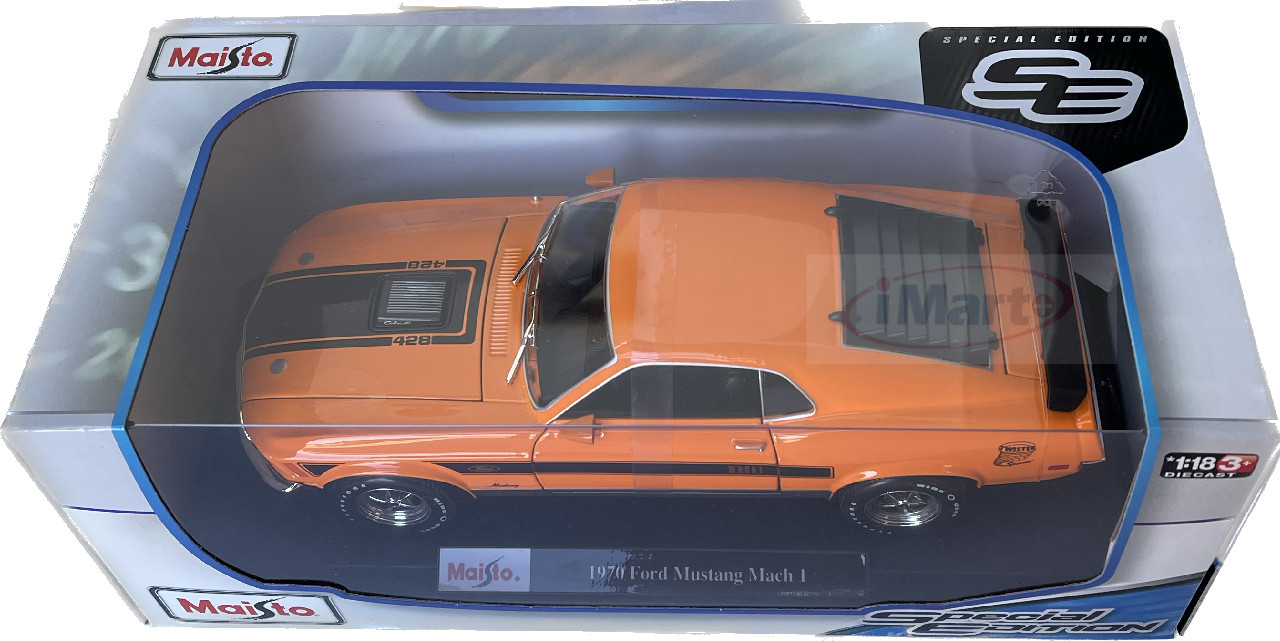 Maisto 1970 Ford Mustang Mach 1 Die Cast Car Model 1:18 Scale  Orange