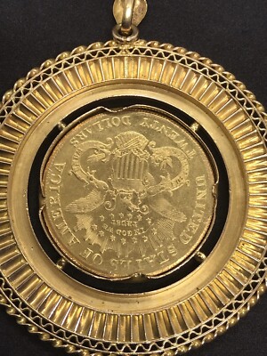 antike 1900 Liberty Head Double Eagle 20 $ Goldmünze + 18kt Goldanhänger 45,4 gr