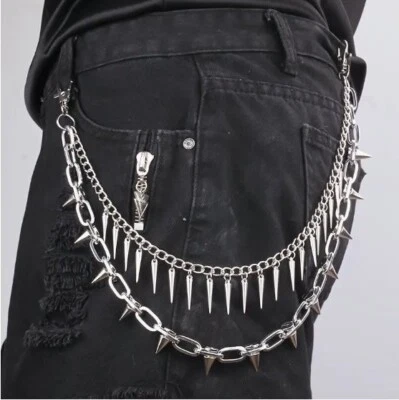 NEWDESIRES.CO.UK Belt Chain Punk Hip Hop Goth Style Jeans Trousers Hanging Chains Spikes Rivets