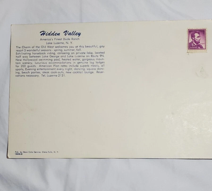 Abraham Lincoln 4 Cent US Postage Stamp Rare on Vintage Hidden Valley Postcard  - Image 2 of 4
