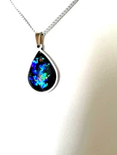 Opal Pendant: Royal Blue Resin Opal Teardrop on a 19.5" Stainless-Steel Chain