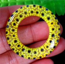37x4mm Yellow Blue Millefiori Glass Donuts Round Pendant Bead AD64763