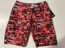 New Quiksilver Boys Youth Surf Shorts Boardshort 12/26 VTG Remix Coral Bodyboard