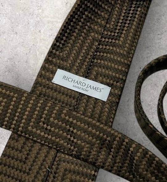 RICHARD JAMES Silk Tie ENGLAND Brown Geometric W:3.6" EUC - Image 2 of 4