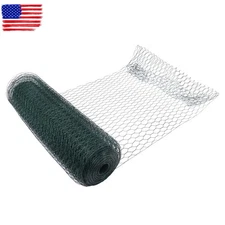 24In×100FT Hole 1In Edges 0.6In and 0.63In Green Hexagonal Iron Wire Fence Net