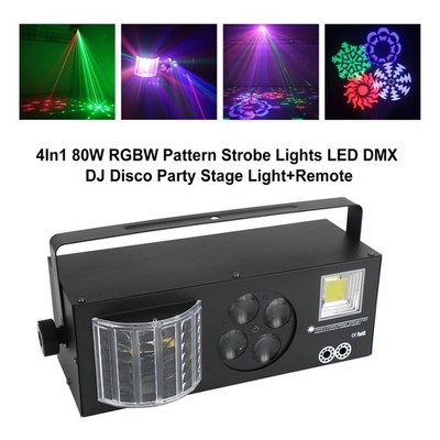 4In1 80W RGBW Pattern Strobe Lights LED DMX DJ Disco Party Stage Light+Remote UE