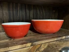 Vintage Pyrex  404 and 402 Red  Bowls