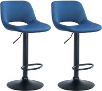 2Er Set Barhocker Camden Samt Schwarz Blau