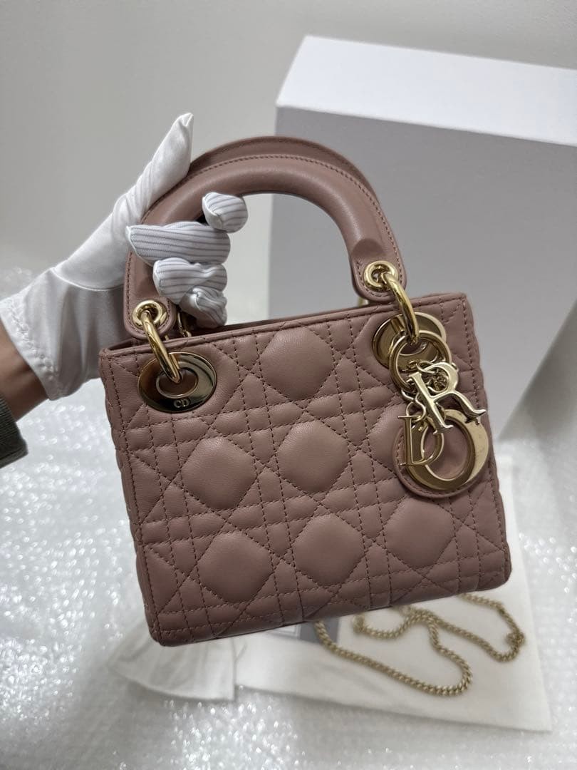 Unused [Dior] Lady Dior Mini Bag Cannage Pink Beige