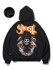 HOT-Unisex Gothic Occult Hooded Sweatshirt with Skull  Pentagram Print - Black