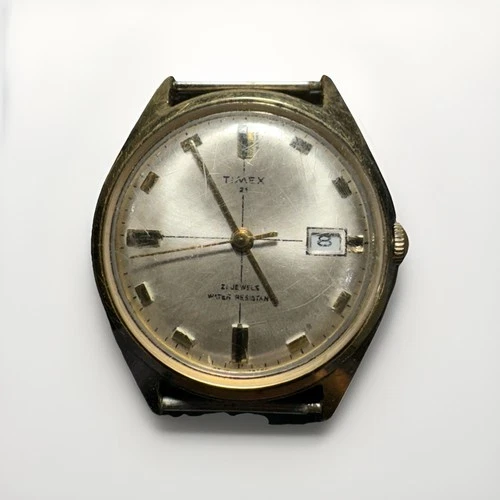 Vintage 1960s Timex Date Watch 21 Jewels NEEDS SERVICE Water Resistant Rare Vtg