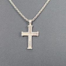 925 Sterling Silver Chevron Cross Pendant & Rope Necklace By David Yurman