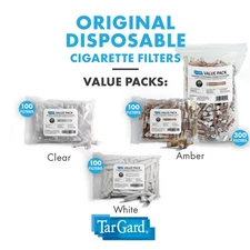 TarGard Original Disposable Cigarette Filters - 100 Piece Bulk Bag - 3 Colors