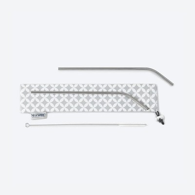 Norwex Stainless Steel Two 10.4'' Straws With Cleaning Brush & Bag