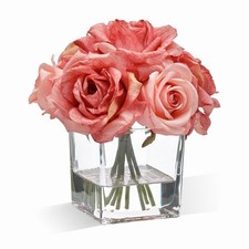 Rose Artificial Flowers in Vase with Faux Water, Silk Rose Table Centerpieces...