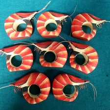 Set of 8 Vtg Wooden Shrimp/Prawn/Crawfish Napkin Ring Holders 