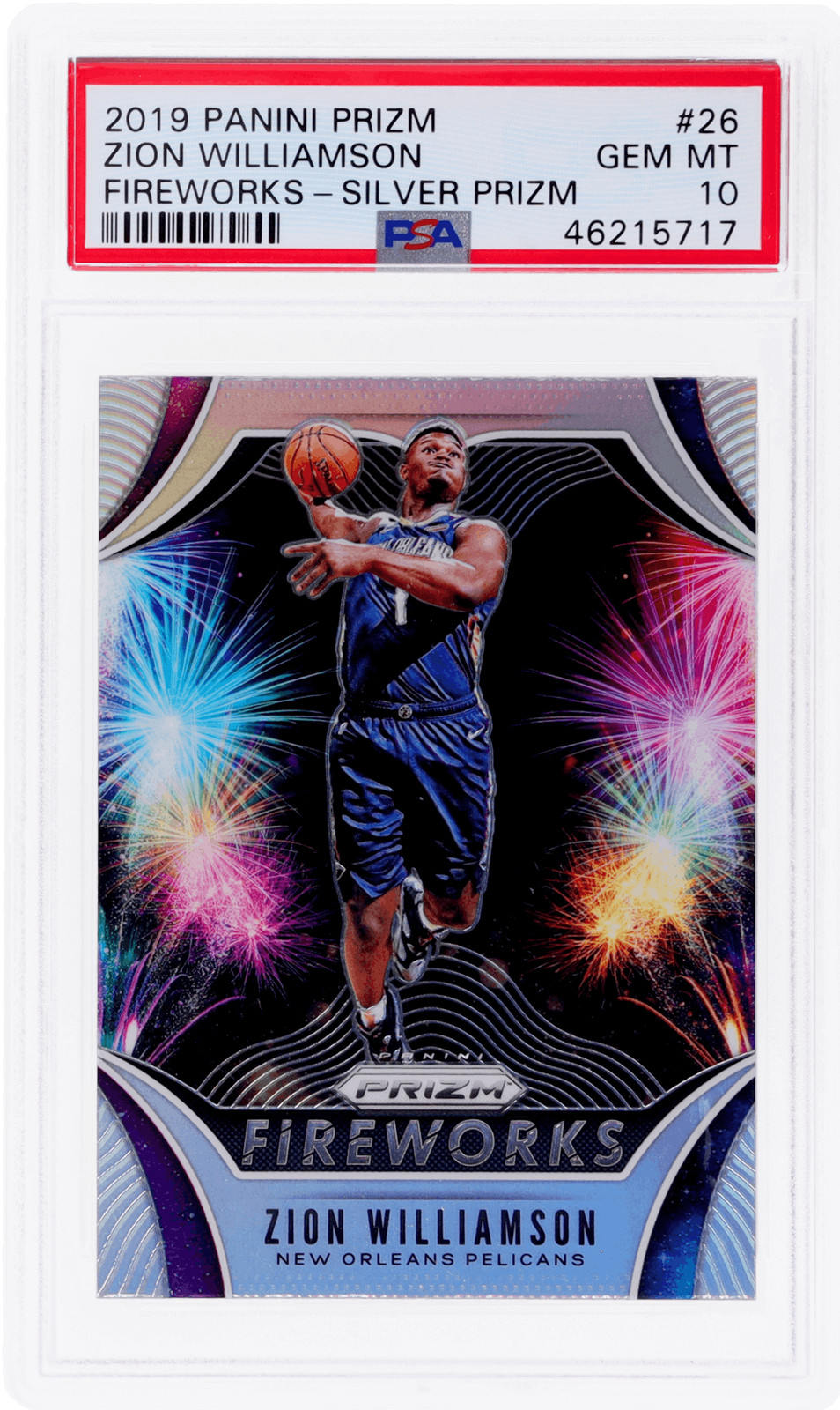2019 Panini Prizm Zion Williamson Fireworks Silver Prizm #26 PSA 10 Rookie RC