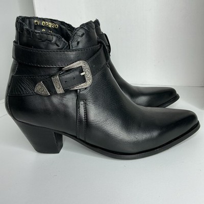 Dingo Leather Ankle Boots Black Western Buckle Harness Made In Brazil Size 8 M