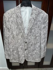 Cigar Couture Men Large White Linen Plaid Double Breasted Sport Coat Jacket RARE