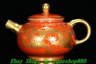 7.1'' Qianlong Red Glaze Porcelain Gold Dragon Loong Beast Wine Tea Pot Flagon