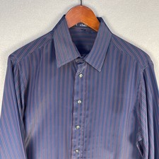 Vintage Givenchy for Chesa Shirt Mens Medium Blue Striped Long Sleeve Shiny