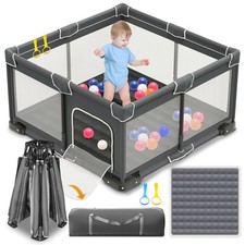 ICAREWAY Foldable Playpen 50x50 Inches Babies Toddlers Dark Gray