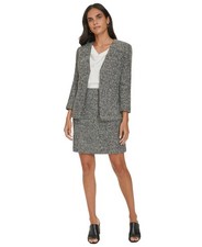 Calvin Klein Women's Tweed Open-Front Blazer Black Multi, 0