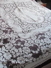 Vintage Quaker Type lace Tablecloth Victorian Style Floral Nottingham Oatmeal